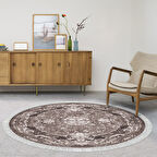 Alanur Yıldız Kaymaz Deri Tabanlı Saçaklı Dijital Halı Yuvarlak