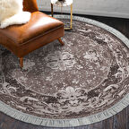 Alanur Star Kaymaz Pamuk Tabanlı Saçaklı Dijital Halı Yuvarlak