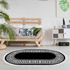 Alanur Star Kaymaz Pamuk Tabanlı Saçaklı Dijital Halı Oval