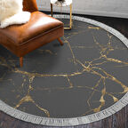 Alanur Trend Keçe Tabanlı Saçaklı Dijital Halı Yuvarlak