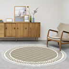 Alanur Star Kaymaz Pamuk Tabanlı Saçaklı Dijital Halı Yuvarlak