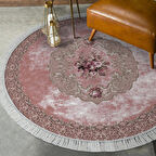 Alanur Yıldız Kaymaz Deri Tabanlı Saçaklı Dijital Halı Yuvarlak