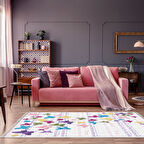 Alanur Star Kaymaz Pamuk Tabanlı Saçaklı Dijital Halı Multi