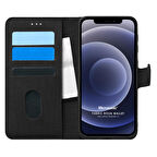 Microsonic Apple iPhone 12 Kılıf Fabric Book Wallet Siyah