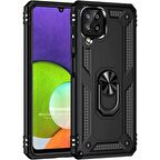 Microsonic Samsung Galaxy A22 4G Kılıf Military Ring Holder Siyah