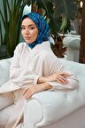 Silk Home Mavi Yaprak Desenli Sura İpek Eşarp 11397-05