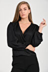 Kuruvaze Kapamalı Saten Bluz