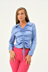 Önü Büzgülü Saten Bluz