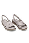 Elit Rhm018 Kadın Hakiki Deri Ortopedik Düz Sandalet Gri