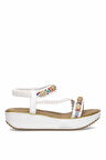 Guja 25Y121-4 Kadın Taşlı Düz Sandalet Beyaz