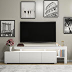 Beliz Modern LED Işıklı 3 Kapaklı, Raflı TV Sehpası – 192 cm, Beyaz