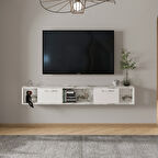 T006 Viero Mermer Desenli Duvara Monte TV Ünitesi – 160 cm, Kapaklı Raflı