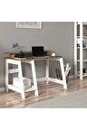Country Ergonomik Çalışma Masası, Modern Bilgisayar Masası, Beyaz-Antik Ceviz