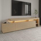 Beliz Modern LED Işıklı 3 Kapaklı, Raflı TV Sehpası – 192 cm, Sıcak Meşe / Safir Meşe