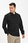 Uzun Kol Dar Kalıp Şile Bezi Erkek Gömlek Siyah 30
