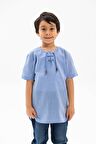 Kısa Kol Şile Bezi Zımbalı Erkek Çocuk Tshirt Mavi