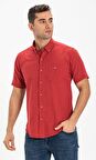 Kısa Kol Dar Kalıp Şile Bezi Erkek Gömlek Kırmızı 
