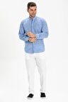 Uzun Kol Şile Bezi Hakim Yaka Tek Cepli Erkek Yazlık Gömlek Mavi Kırçıllı 3077