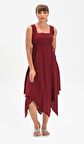 Kolsuz Şile Bezi Üçgen Katlı Midi Boy Elbise Bordo