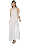 Askılı Şile Bezi Sima Uzun Elbise Beyaz
