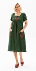 Kısa Kol Şile Bezi Melek Midi Boy Elbise Yeşil