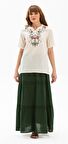Uzun Şile Bezi Dantelli Etek Yeşil Ysl