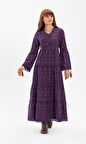 Seçil Pazen Uzun Elbise Çıtır Desen Mor