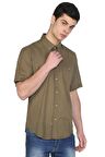 Kısa Kol Dar Kalıp Şile Bezi Erkek Gömlek Haki 304