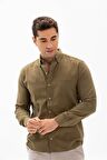 Uzun Kol Dar Kalıp Şile Bezi Erkek Gömlek Haki 304