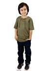 Kısa Kol Şile Bezi Zımbalı Erkek Çocuk Tshirt Haki