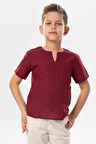 Kısa Kol Şile Bezi Bisiklet Yaka Yazlık Erkek Çocuk Tshirt Koyu Bordo 3068