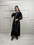 Uzun Kol Pazen Mahur Uzun Elbise Siyah