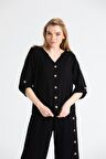 Uzun Kol Müslin Sedef Gömlek Siyah Syh