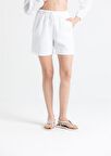Müslin İnci Bağlamalı Şort Beyaz Byz