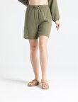 Müslin İnci Bağlamalı Şort Haki Hk