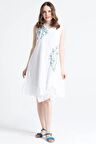 Kolsuz Vual Candan Yırtmaçlı Midi Boy Yazlık Elbise Beyaz Byz
