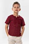 Kısa Kol Şile Bezi Zımbalı Yazlık Erkek Çocuk Tshirt Koyu Bordo 3068
