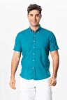 Ada Şile Bezi Kısa Kol Yazlık Erkek Gömlek Petrol 3053