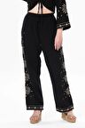 Beli Lastikli Günışığı Yazlık Müslin Pantolon Siyah Syh