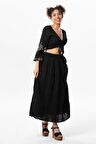 Benan Beli Lastikli Uzun Yazlık Müslin Etek Siyah Syh