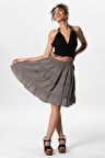 Benan Beli Lastikli Kısa Yazlık Müslin Etek Gri Gri