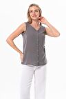 Kolsuz Melis Yazlık Müslin Bluz Gri Gri