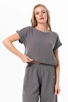 Kısa Kol İzel Yazlık Müslin Bluz Gri Gri