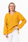Uzun Kol Asu Yazlık Müslin Bluz Hardal Hrd