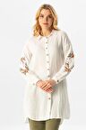 Uzun Kol Deste Gömlek Yaka Yazlık Müslin Tunik Beyaz Byz