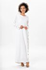 Uzun Kol İzel Uzun Yazlık Müslin Elbise Beyaz Byz