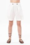 Bitez Keten Düğmeli Yazlık Şort Beyaz Byz