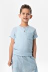 Kısa Kol Batı Cep Detaylı Yazlık Müslin Erkek Çocuk Tshirt Buz Mavi Bmv