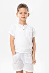 Kısa Kol Batı Cep Detaylı Yazlık Müslin Erkek Çocuk Tshirt Beyaz Byz