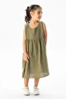 Kolsuz Bilge Yazlık Müslin Çocuk Elbise Haki Hk